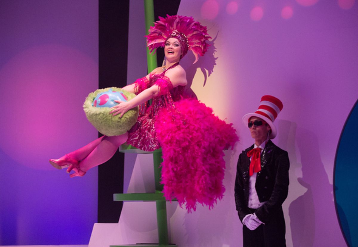 Pictured (L-R): Erin Breen and Jonathan Tan in a scene from Seussicalâ„¢ at Young Peopleâ€™s Theatre; Set Design by Judith Bowden, Costume Design by Charlotte Dean, Lighting Design by Jason Hand; | Photo by Cylla von Tiedemann. at 
