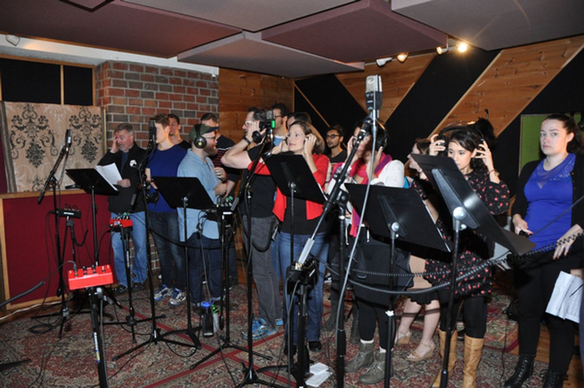 The Phantom of the Opera Carols singers that included-Jacob Keith Watson, Bronson Norris Murphy, Katherine McNamee, Anah Jyoti Klate, Joy Jacobs, Michelle McConnell, Giselle O. Alvarez, Duane McDevitt, Jordan Donica, Angie Finn Steve Greer, Satomi Hofmann at 