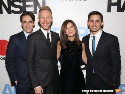 Steven Levenson, Justin Paul,  Stacey Mindich and Benj Pasek Photo