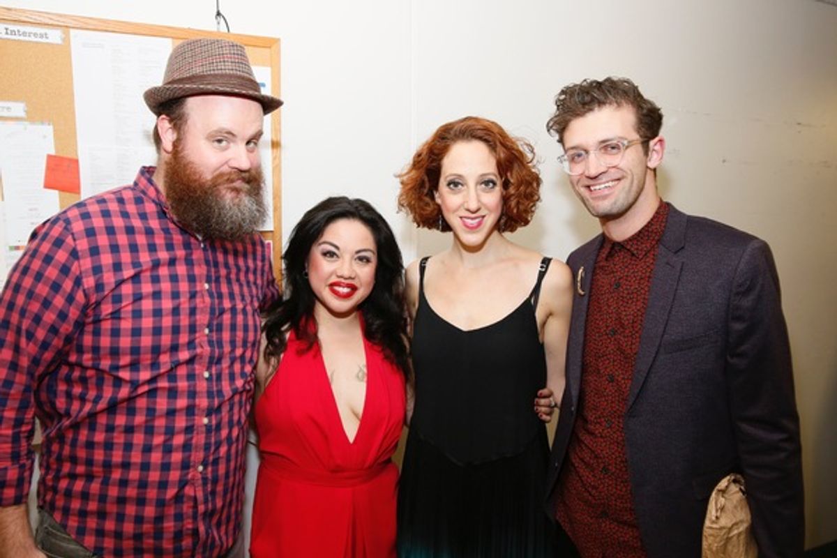 From left, cast members Paul Whitty, Maria-Christina Oliveras, Alison CimmetÂ and choreographer Sam Pinkleton pose backstage after the opening night performance of 'AmÃ©lie, A New Musical' at Center Theatre Group/Ahmanson Theatre on Friday, December 16, 2 at 