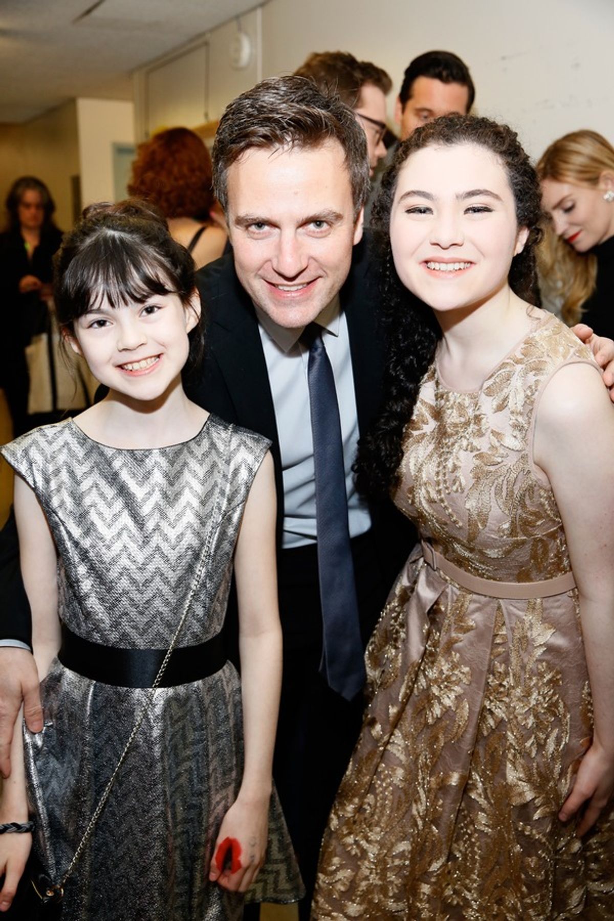 From left, cast members Savvy Crawford, Manoel Feliciano and actress Lilla Crawford pose backstage after the opening night performance of 'AmÃ©lie, A New Musical' at Center Theatre Group/Ahmanson Theatre on Friday, December 16, 2016, in Los Angeles, Calif at 