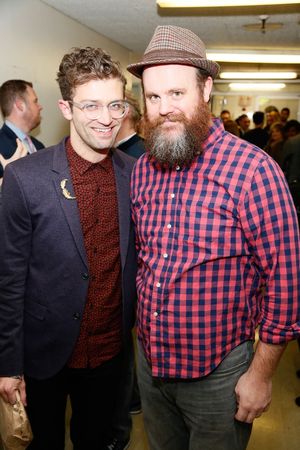 From left, choreographer Sam Pinkleton and cast member Paul Whitty pose backstage after the opening night performance of "Amélie, A New Musical" at Center Theatre Group/Ahmanson Theatre on Friday, December 16, 2016, in Los Angeles, California. (Photo by @ BroadwayWorld From left, choreographer Sam Pinkleton and cast member Paul Whitty pose backstage aft Photo