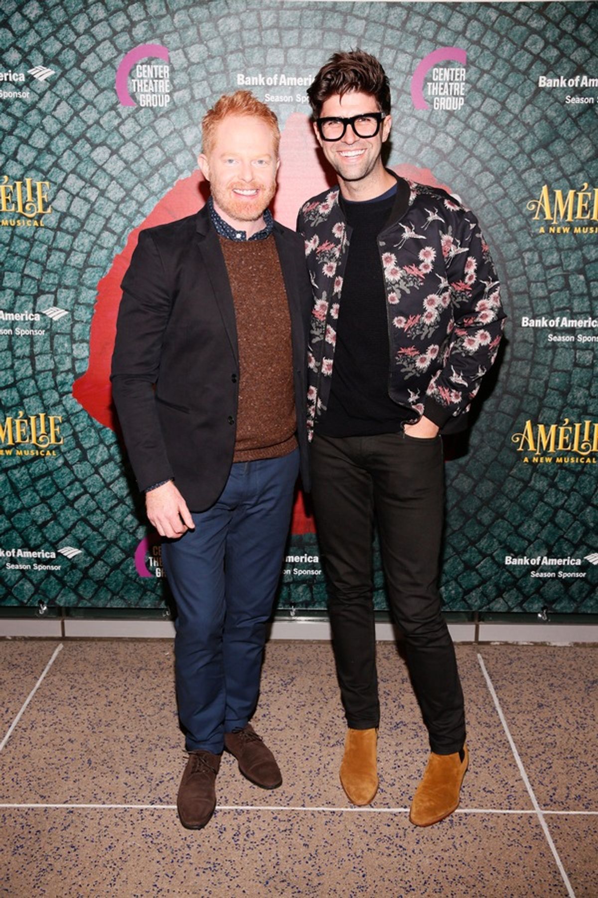 From left, actor Jesse Tyler Ferguson and husband Justin Mikita arrive for the opening night performance of 'AmÃ©lie, A New Musical' at Center Theatre Group/Ahmanson Theatre on Friday, December 16, 2016, in Los Angeles, California. (Photo by Ryan Miller/C at 