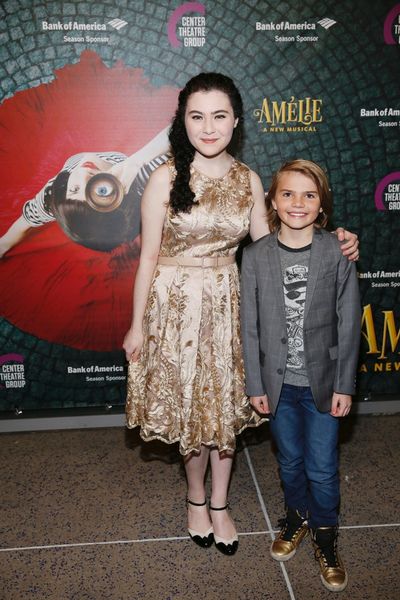 Actors Lilla Crawford and Mason Mahay arrive for the opening night performance of "Am Photo