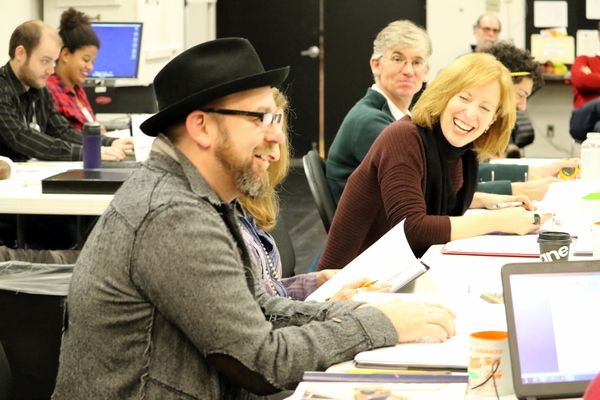 Kristian Bush, Playwright Janece Shaffer,  Susan V. Booth, and Stage Manager Bret Tor Photo