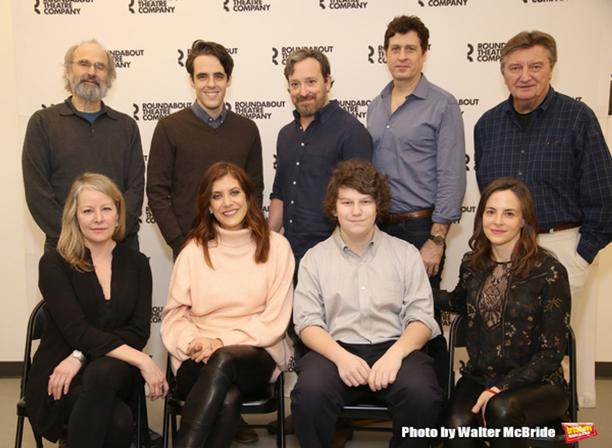 (L-R, 2nd row) Director Daniel Sullivan, playwright Steven Levenson, actors Jeremy Shamos, Gary Wilmes and Larry Bryggman, (L-R, 1st row) actors Tasha Lawrence, Kate Walsh, Seth Steinberg and Maria Dizzia at 