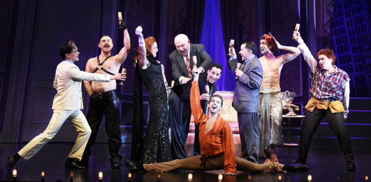 Hilarity ensues in the Maltz Jupiter Theatreâ€™s production of the blockbuster Mel Brooks musical The Producers, onstage through January 29. Pictured (left to right) are Paul Louis Lessard, Michael Buchanan, Michael Brian Dunn, Lenny Wolpe, Seth Tucker, G at 