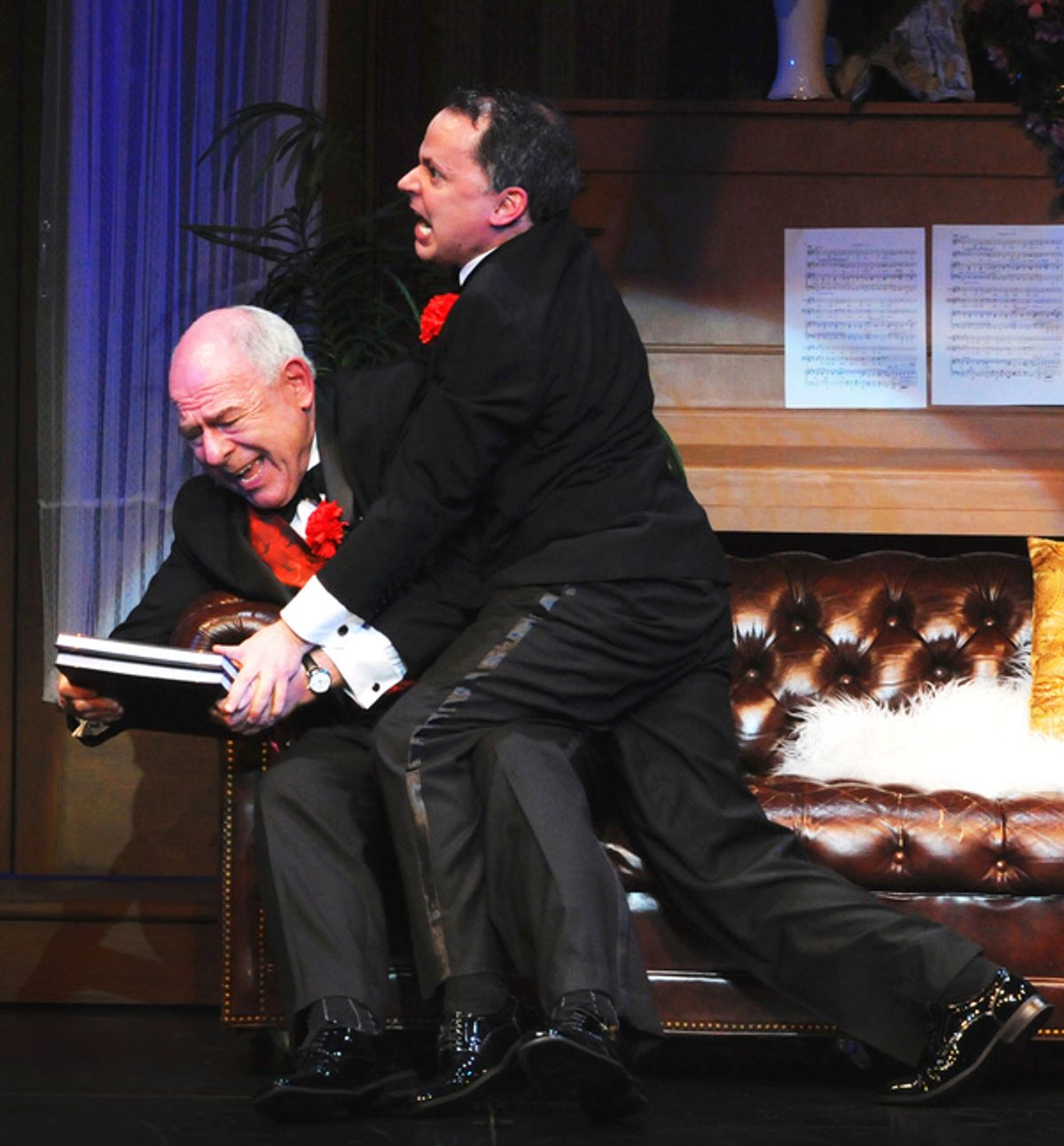 Lenny Wolpe and Mark Price star in the blockbuster Mel Brooks musical The Producers, onstage through January 29 at the Maltz Jupiter Theatre. Photo by Alicia Donelan at 