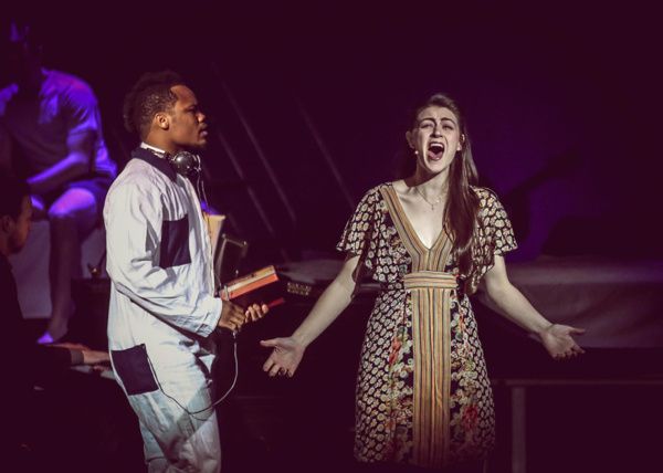Kennen Butler (Man #1) and Charlene Koepf (Woman #1) in Songs For A New World. Photo