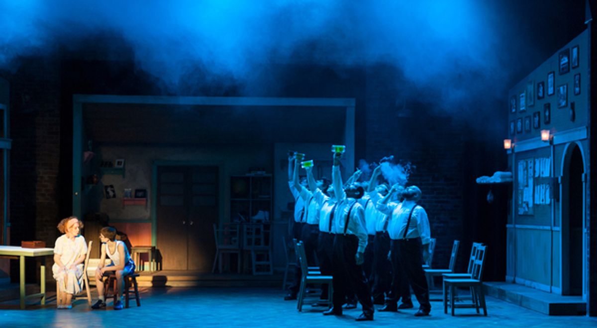 Grandma (Becki Davis Bradford) and Billy (Marcel Cavaliere) and the men of BILLY ELLIOT perform 'Grandma's Song' at 