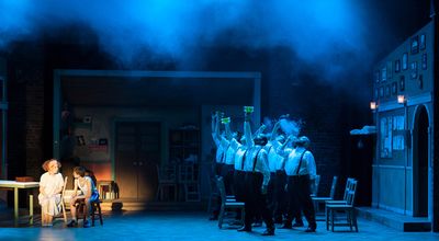 Grandma (Becki Davis Bradford) and Billy (Marcel Cavaliere) and the men of BILLY ELLI Photo