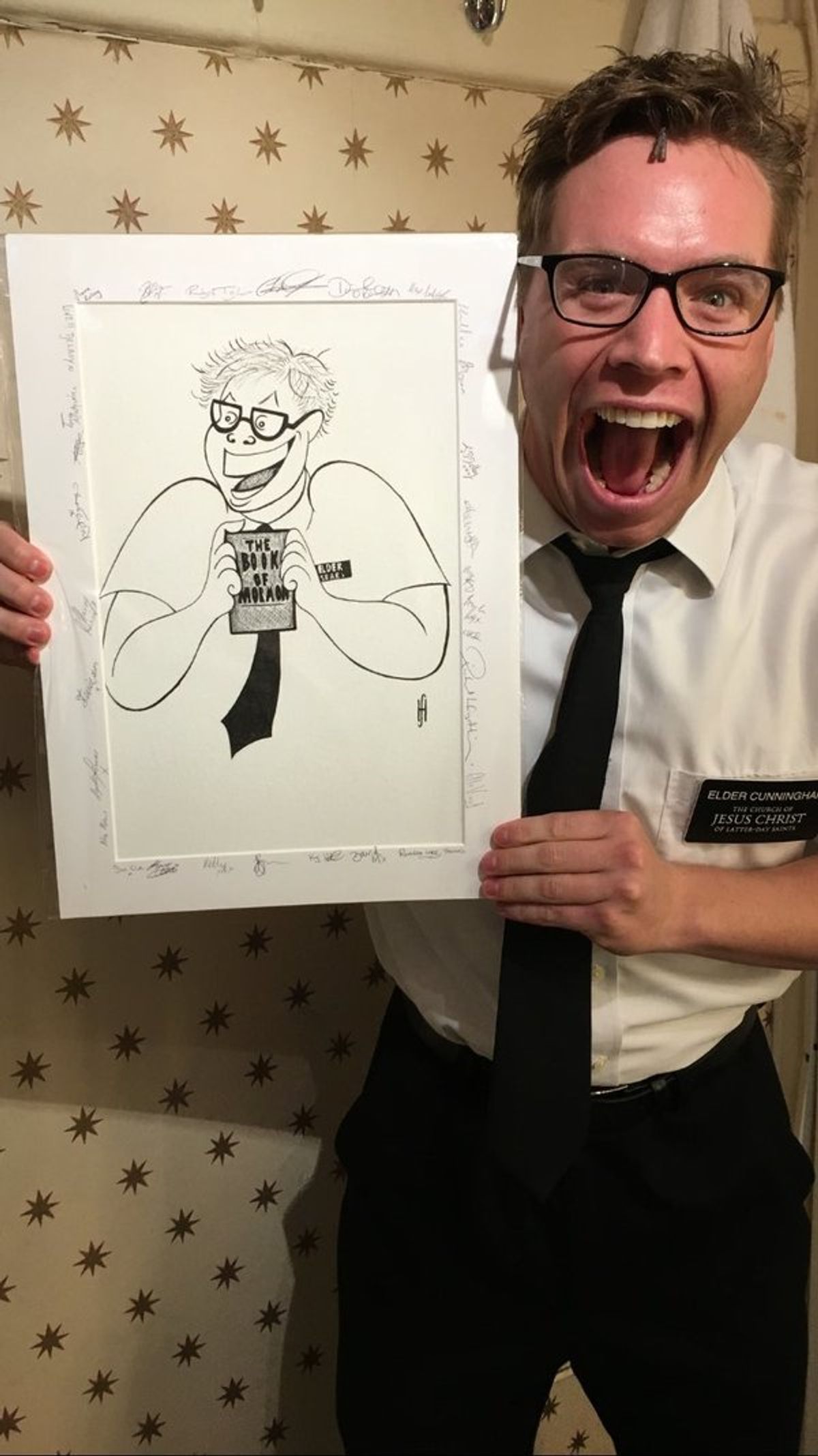 Book of Mormon (West End): @HarryRFrancis Tonight is @BrahSears (Brian Sears) final show with us in @bookofmormonldn ... this is my caricature of him.
#bookofmormon #sip #briansears at 