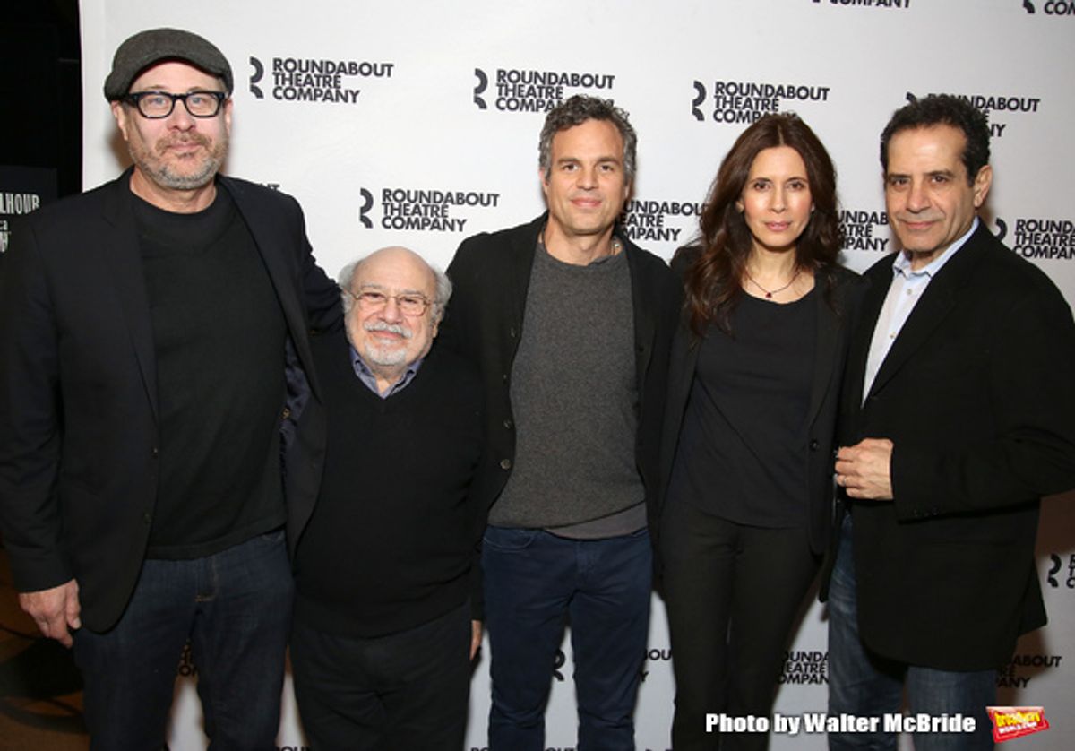 Director Terry Kinney, Danny DeVito, Mark Ruffalo, Jessica Hecht and Tony Shalhoub attend the photocall for the Roundabout Theater Company production of Arthur Miller's 'The Price' at The Roundabout Theatre Studios on January 19, 2017 in New York City. at 
