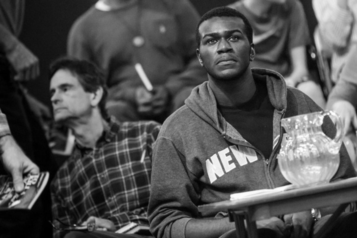 To Kill a Mockingbird Rehearsal 
(background left) Ric Hodgin (Heck Tate), (Foreground) Andrew Carson (Tom Robinson)
Photo Credit: Jeff McMorrough at 