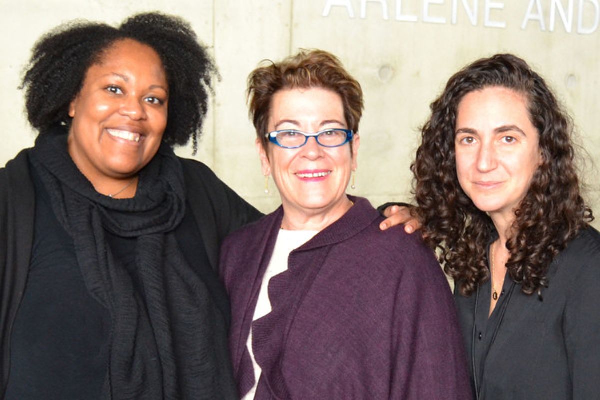 (L to R) Playwright Jacqueline E. Lawton, Arena Stage Artistic Director Molly Smith and director Daniella Topol at the first rehearsal of Intelligence, running February 24-April 9, 2017 at Arena Stage at the MeadCenter for American Theater. Photo courtesy at 