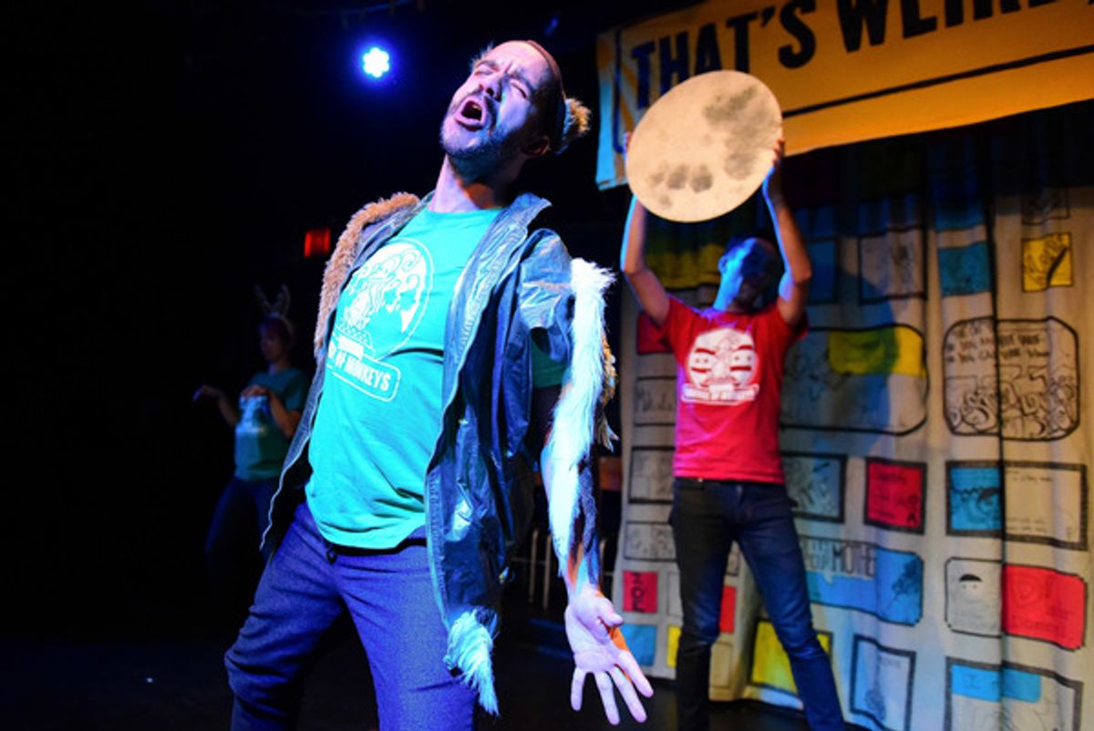 (left to right) Barrel of Monkeys company members Brandon Cloyd and Nick Hart performs â€"The Serious Dayâ€ in THATâ€™S WEIRD, GRANDMA. Photo by Evan Hanover. at 