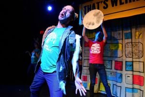(left to right) Barrel of Monkeys company members Brandon Cloyd and Nick Hart performs â€"The Serious Day†in THAT’S WEIRD, GRANDMA. Photo by Evan Hanover. @ BroadwayWorld (left to right) Barrel of Monkeys company members Brandon Cloyd and Nick Hart perform Photo