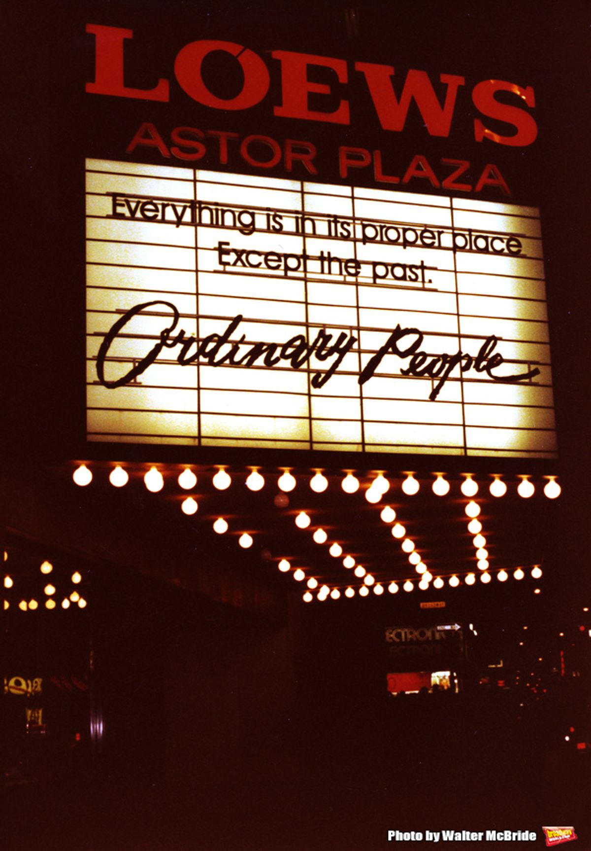 â€˜Ordinary Peopleâ€™ starring Mary Tyler Moore, Donald Sutherland and Timothy Hutton, Lowes Astor Plaza Theatre Marquee on December 1, 1980 in New York City.  at 