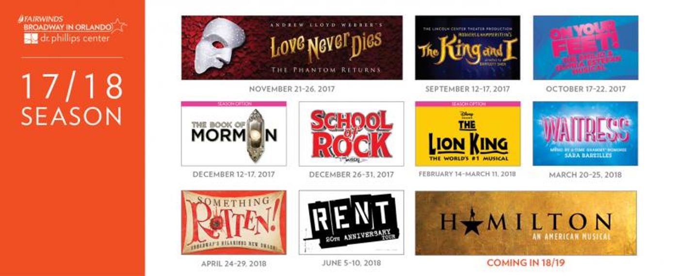 ON YOUR FEET, WAITRESS, RENT Part of 2017/2018 Fairwinds Broadway in Orlando Season; HAMILTON in 2018-2019  Image
