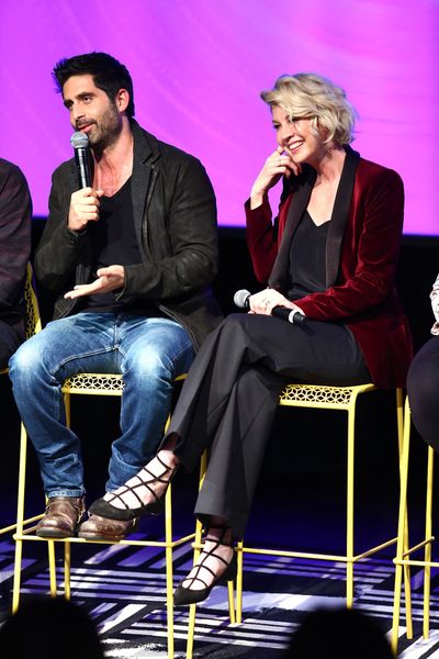ATLANTA, GA - FEBRUARY 03:  (L-R) Actors Stephen Schneider and Jenna Elfman speak on  Photo