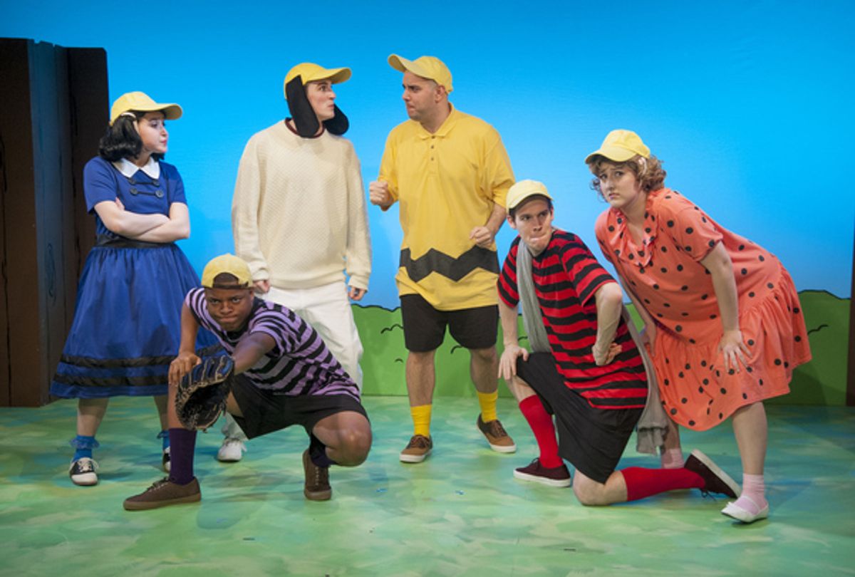 The cast of Mile Square Theatreâ€™s production of â€œYouâ€™re a Good Man, Charlie Brown.â€ at Mile Square Theatre presents YOU'RE A GOOD MAN, CHARLIE BROWN