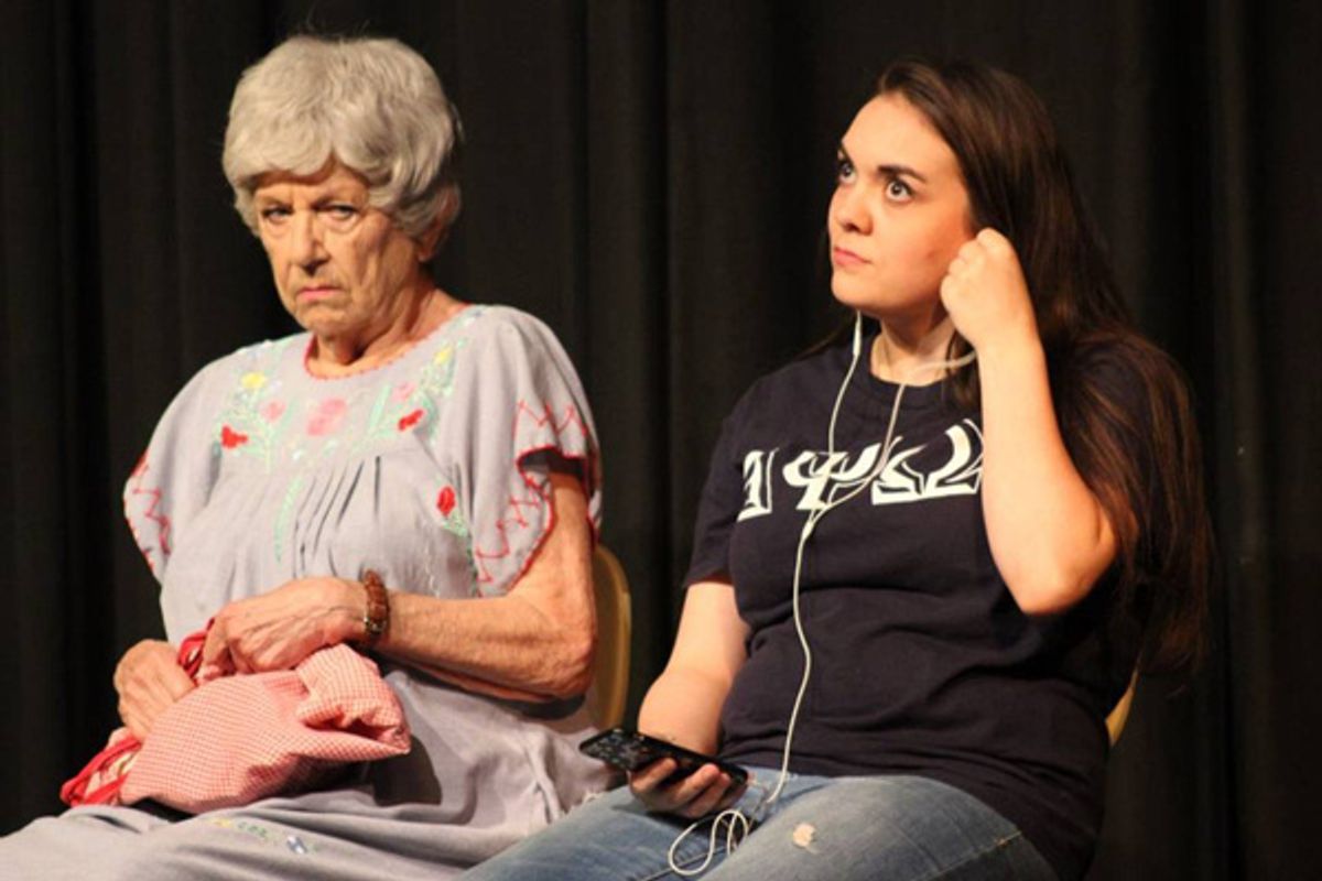 SILVER ALERT by Melissa McEver Huckabay 

Two women meet by chance on a bus. One needs to find her way, and the other needs to find compassion.

l. to r. Elaine Edstrom and Sundi Lee at 