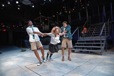 Jude Sandy as Demetrius, Rebecca Gibel as Hermia, Daniel Duque-Estrada as Lysander, R Photo