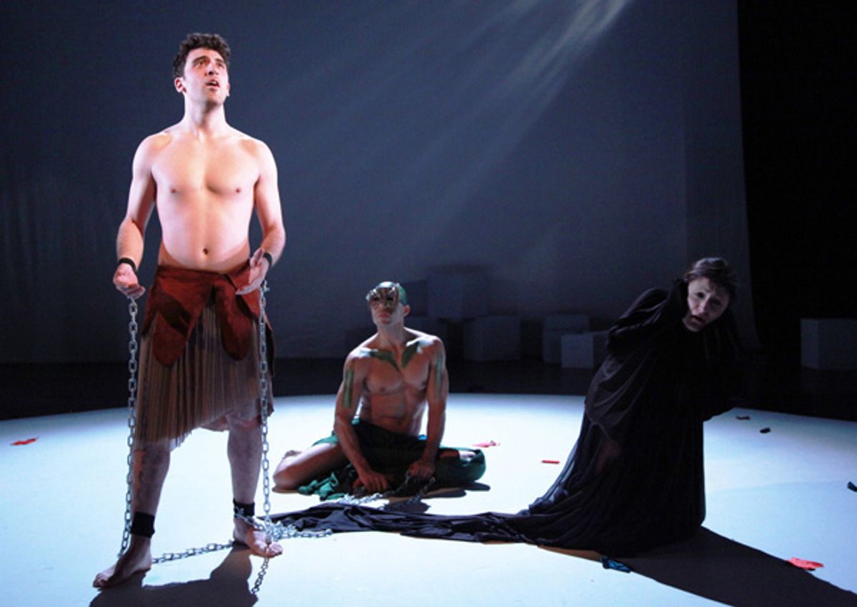 Dan Solomon as Man, Gabriel Portuondo as Earth, Danielle Delgado as Shadow in Life is A Dream (1677) part of CALDERON'S TWO DREAMS. Photo by Theo Cote. at 