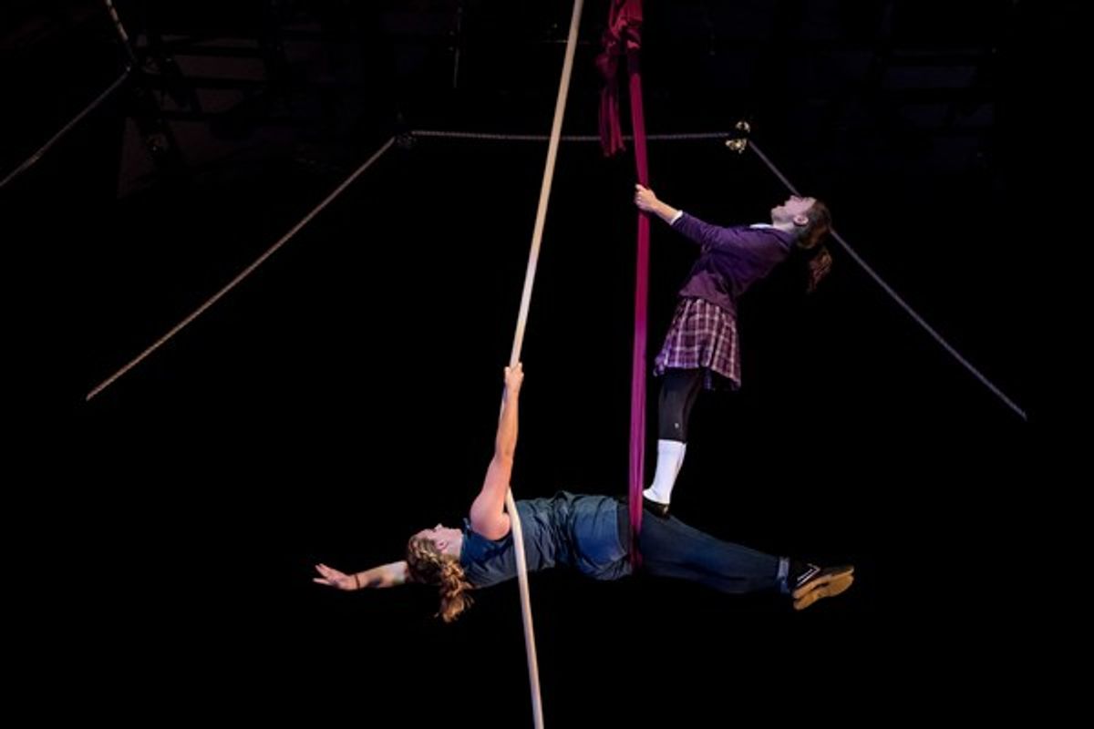 Sadie Sims and Maggie Stone perform on aerial silk sling and Spanish web at 