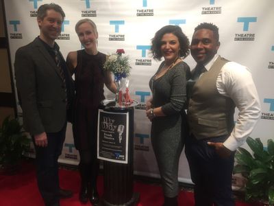 Show sponsor Pat Binkley (second from right) walks the red carpet with cast and direc Photo