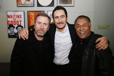 Actor Tim Roth with cast members Demian Bichir and Daniel Valdez Photo