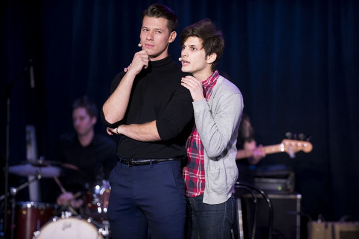 Constantine Rousouli and Alex Boniello as Sebastian and Blaine at 