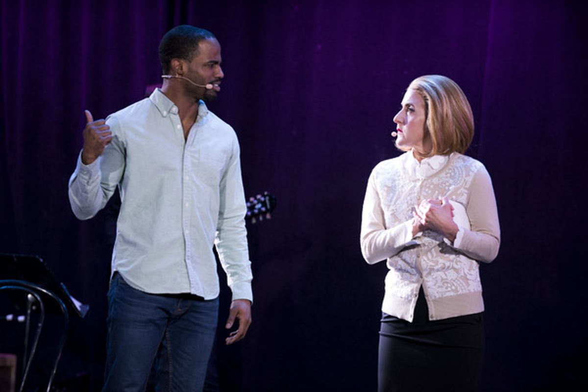 Jared Dixon and Jenn Harris as Ronald and Mrs. Caldwell at 