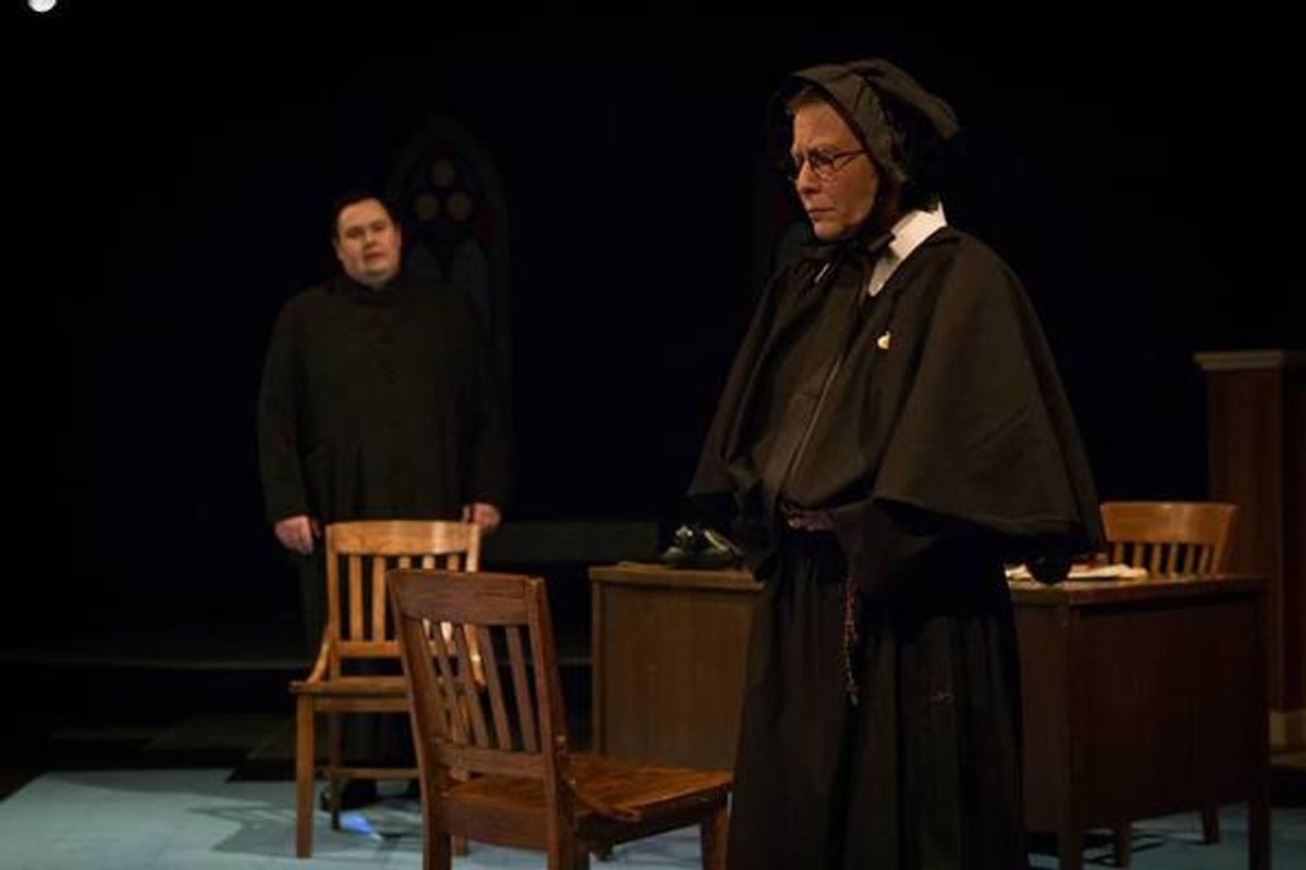 (L to R ) BLAKE R. YORK (Father Flynn) and CONNIE MURRAY (Sister Aloysius) from the Lakewood Playhouse Production of 'DOUBT: A Parable.'
 at 