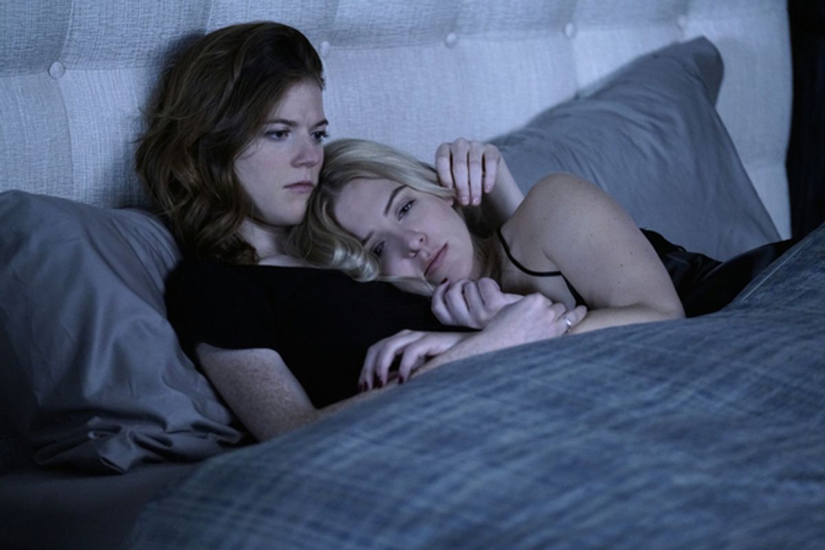 Rose Leslie as Maia Rindell, Helene Yorke as Amy Breslin. Photo: Patrick Harbron/CBS  at 