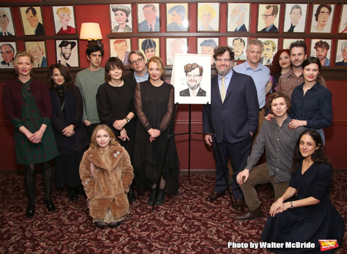 Gretchen Mol, Winona Ryder, Matthew Broderick, Tavi Gevinson, J Smith Cameron, Kenneth Lonergan, CJ Wilson, Josh Hamilton, Michael Cera, Lily Thorne attend the unveiling of the Kenneth Lonergan caricature at Sardi's on February 17, 2017 in New York City. at 