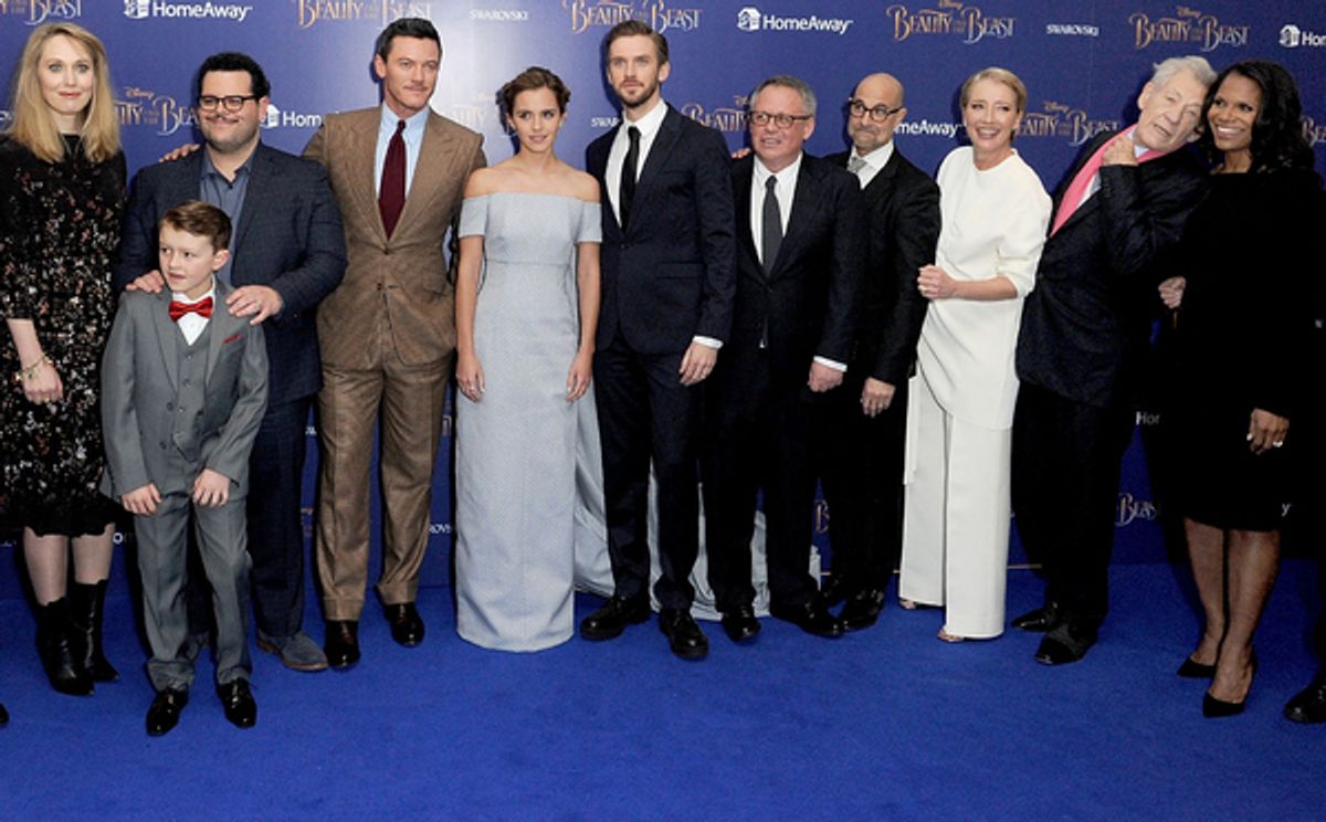 Todd Lieberman, David Hoberman,Hattie Morahan, Nathan Mack, Josh Gad, Luke Evans, Emma Watson, Dan Stevens, Stanley Tucci, Emma Thompson, Ian McKellen, Audra McDonald and Alan Menken  at 