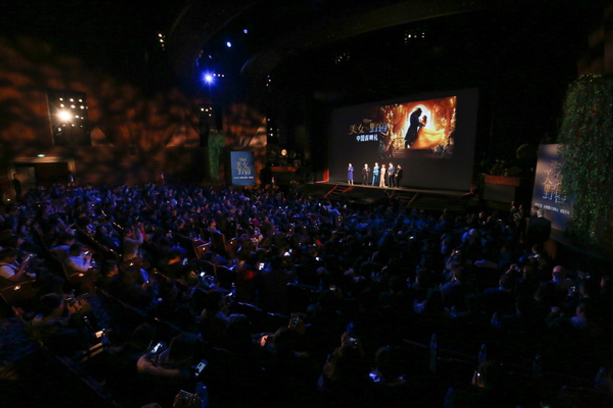 Josh Gad, Luke  Evans, Emma Waston, Dan Stevens and Bill Condon  at 