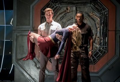 Pictured (L-R): Chris Wood as Mike, Melissa Benoist as Kara/Supergirl and David Harew Photo