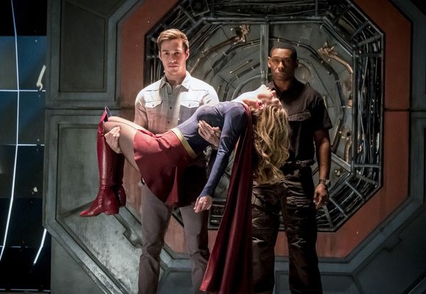 Pictured (L-R): Chris Wood as Mike, Melissa Benoist as Kara/Supergirl and David Harew Photo