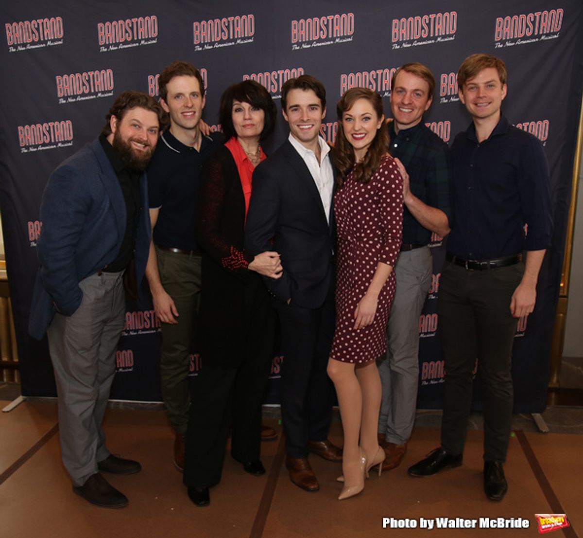 Brandon James Ellis, Joe Carroll, Beth Leavel, Corey Cott, Laura Osnes, Geoff Packard and James Nathan Hopkins at 