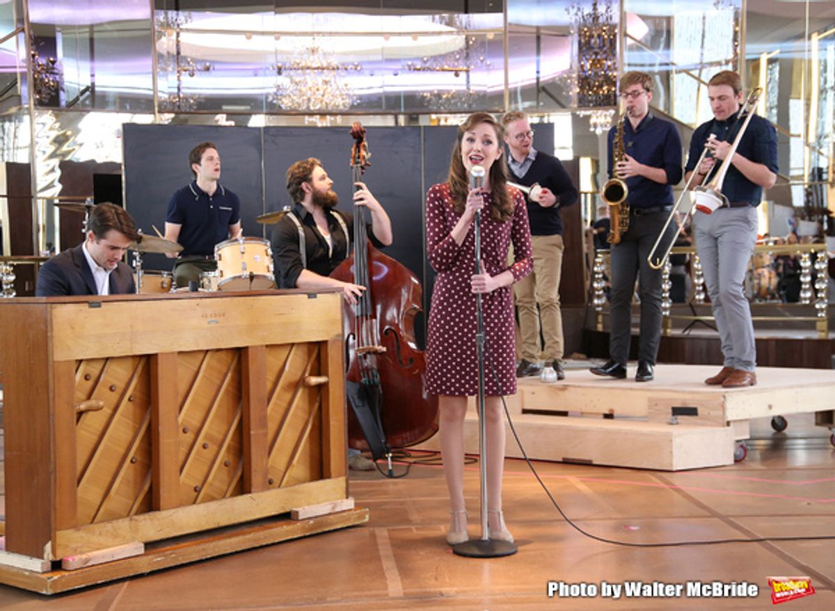 Corey Cott and Laura Osnes with cast  at 