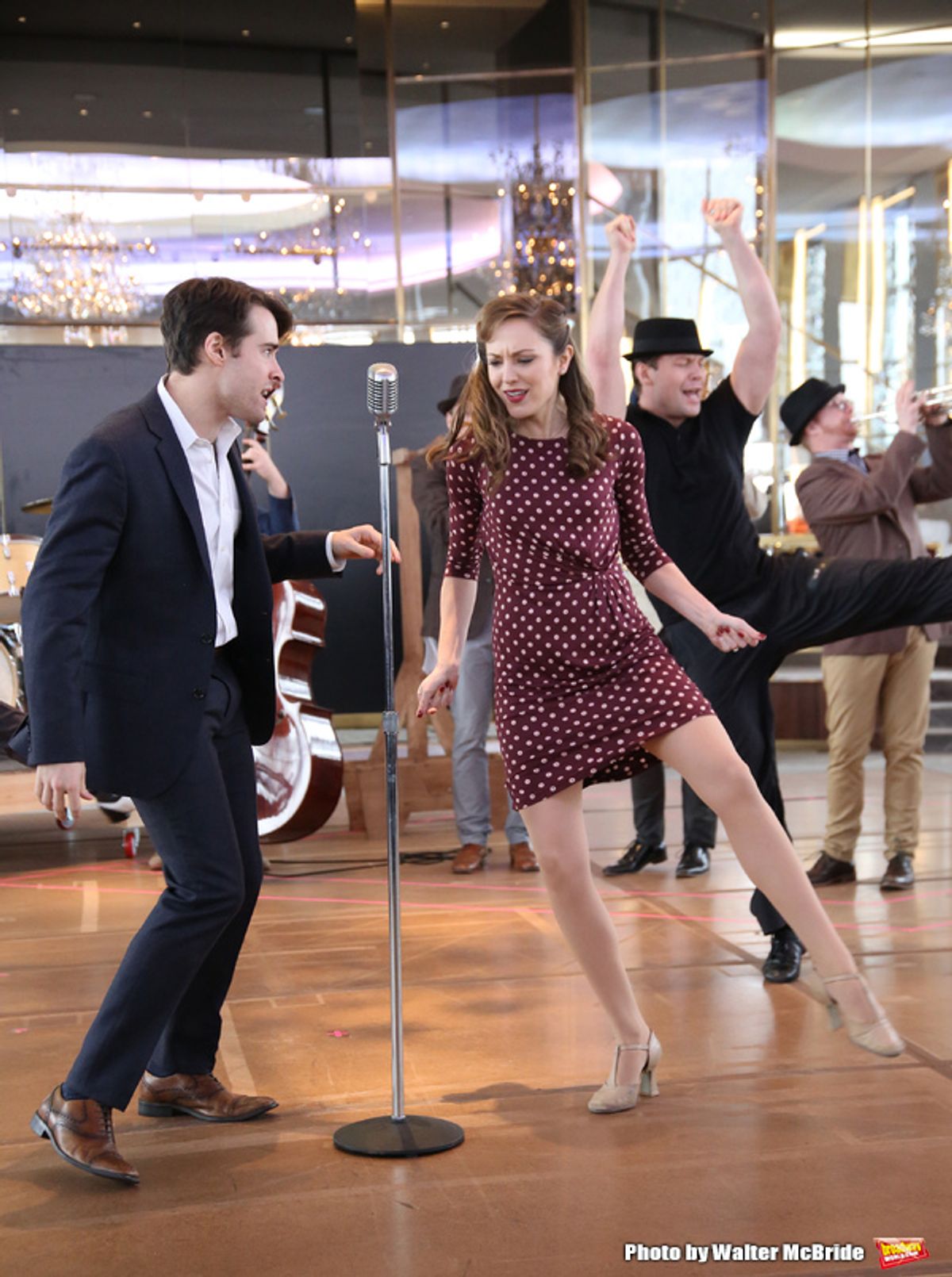 Corey Cott and Laura Osnes with cast at 
