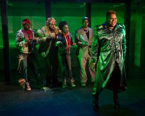 (left to right) Gilbert Domally, Chuckie Benson, Sydney Charles, Steven Perkins and Frederick Harris in Kokandy Productions’ revival of THE WIZ, directed by Lili-Anne Brown with music direction by Jimmy Morehead. Photo by Michael Brosilow. @ BroadwayWorld (left to right) Gilbert Domally, Chuckie Benson, Sydney Charles, Steven Perkins and F Photo