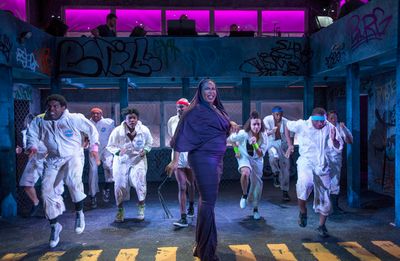 (center) Nicole Michelle Haskins with the cast of Kokandy Productionsâ€™ revival Photo