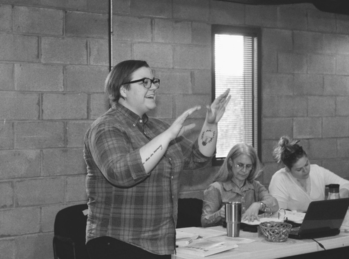 Director Kelsey Leigh Ervi in rehearsal for Parade at WaterTower Theatre at 