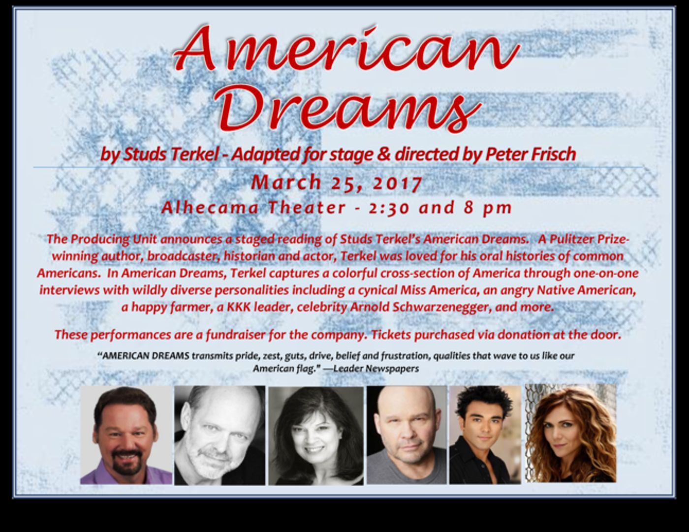 BWW Preview: The Producing Unit Presents a Staged Reading Of AMERICAN DREAMS at The Alhecama Theater  Image