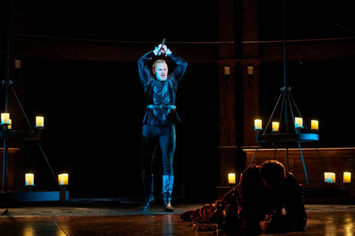 Actor Jonathan Dyrud in the title role of the Great Lakes Theater production of HAMLET at the Hanna Theatre, Playhouse Square which runs through April 15 (Photo by Roger Mastroianni) - See more at: http://www.greatlakestheater.org/tickets/shows/hamlet#med at 