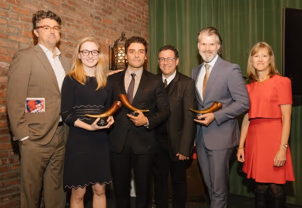 Michael Sexton, Olivia Reis, Oscar Isaac, Michael Greif, George Forbes, and Gretchen  Photo