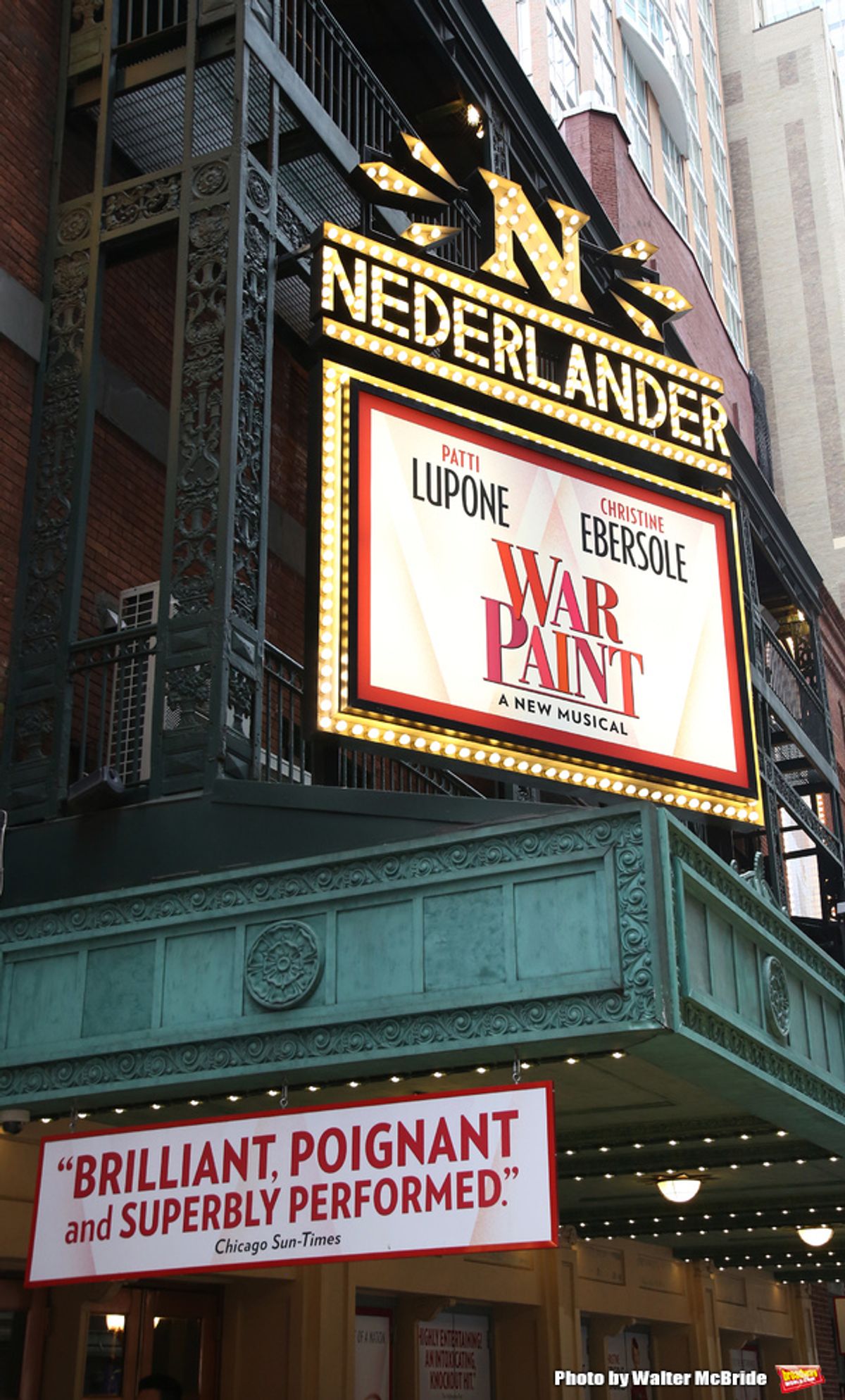 Theatre Marquee unveiling for 'War Paint' starring Patti LuPone and Christine Ebersole at the Nederlander Theatre on 3/31/2017 in New York City. at 